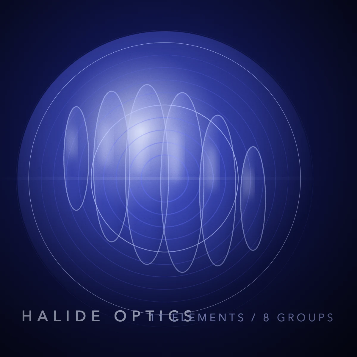Square study of a refracted light streak across a blue gradient.
