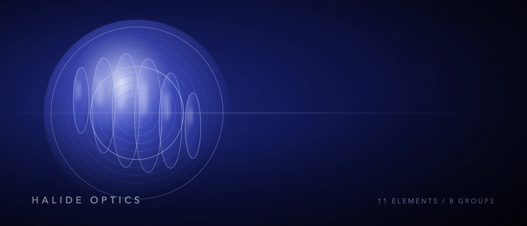 Full-width dark blue composition of a wide optical flare across concentric rings.