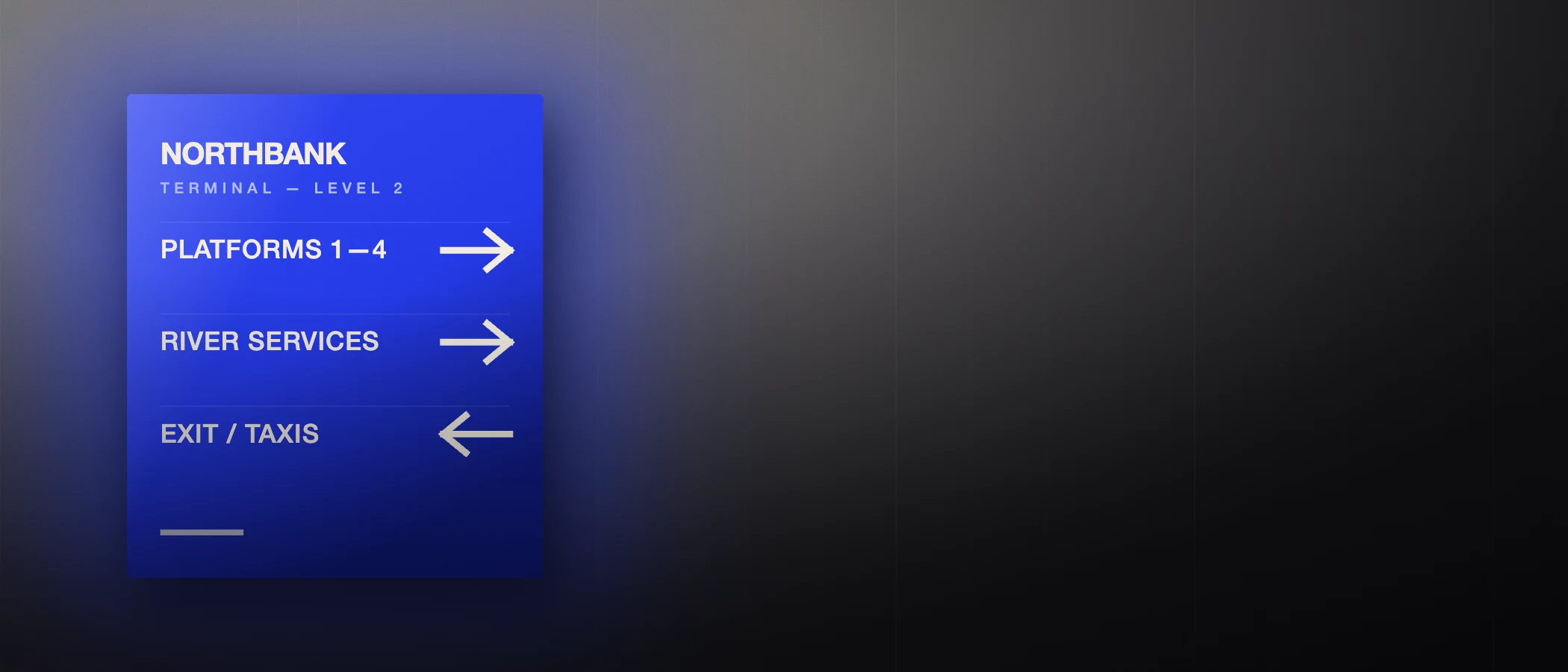 Full-width night composition of blue light bars reflected on a dark concrete plane.