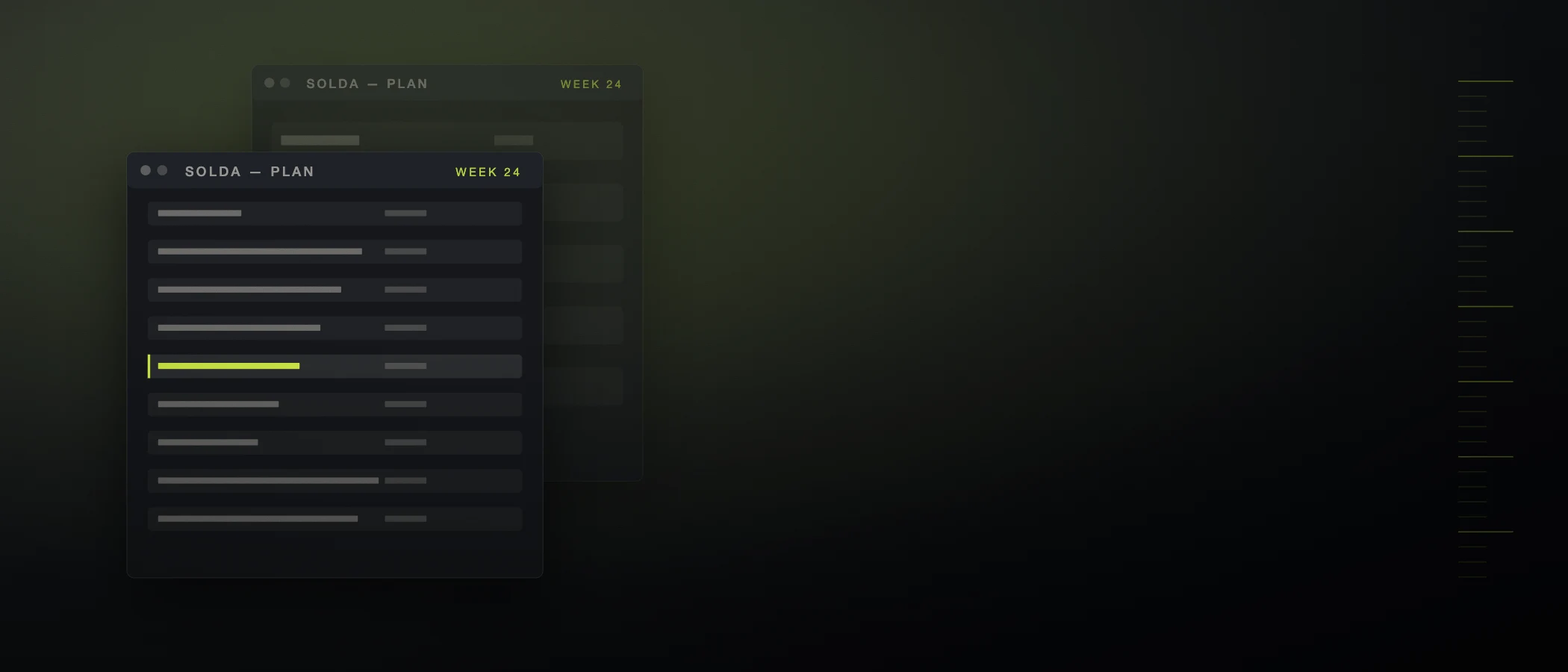 Full-width dark composition of a wide interface grid with a single lit row.